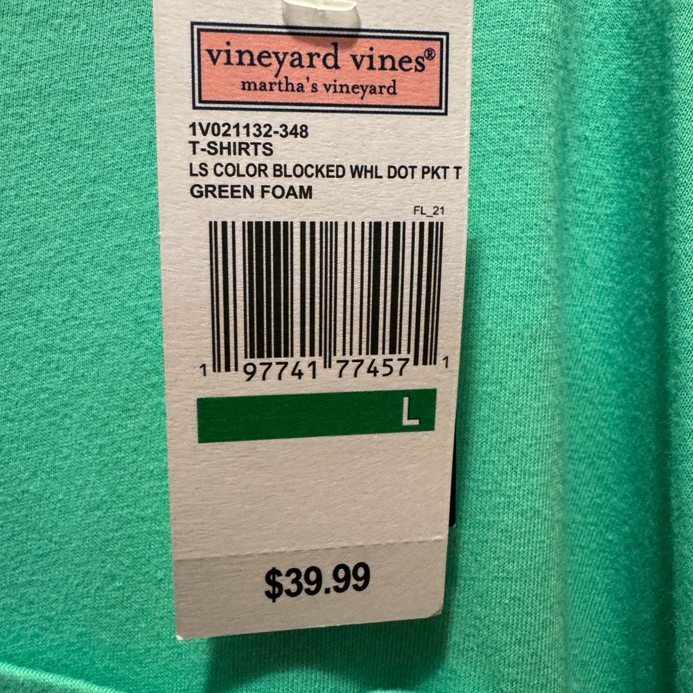 Vineyard Vines Green Long Sleeve Tee - Cotton Crewneck - Picture 4 of 5